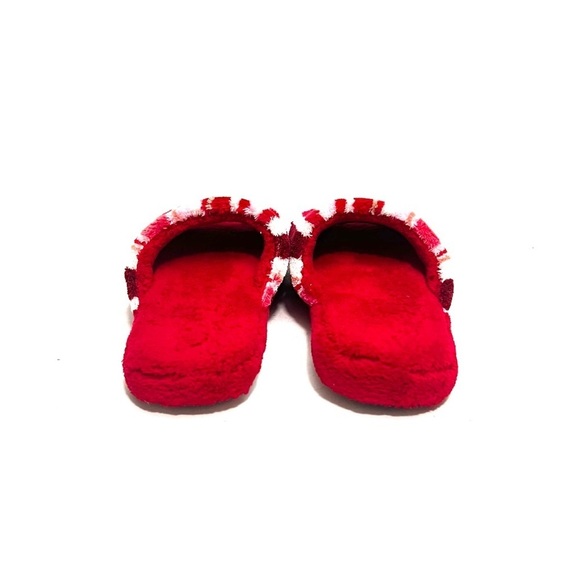 Vintage 1990s deadstock red plush fuzzy striped slippers - Picture 6 of 7